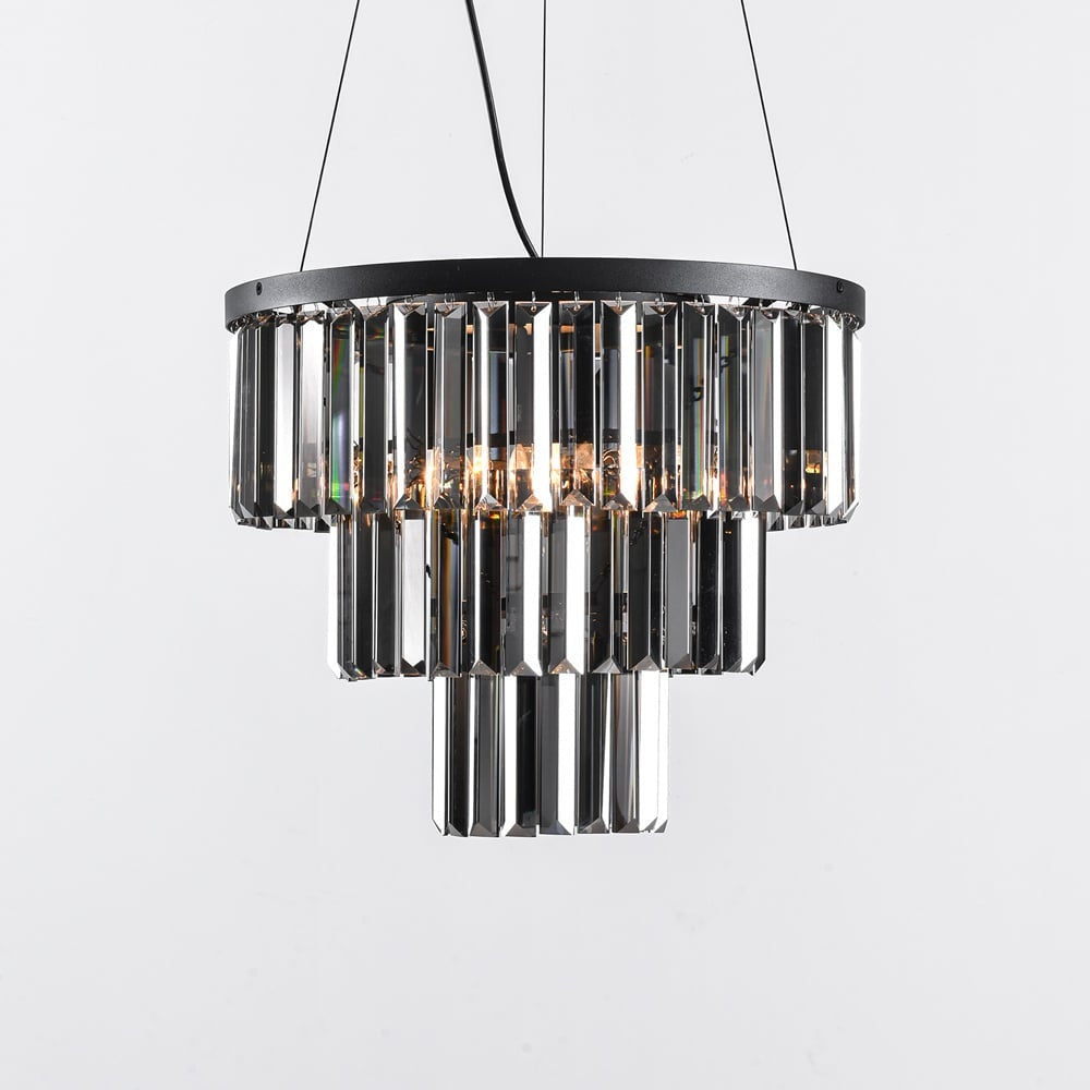 Lampa Wisząca Czarna Luksusowa | Nowoczesna Lampa Sufitowa z Kryształami Dymionymi