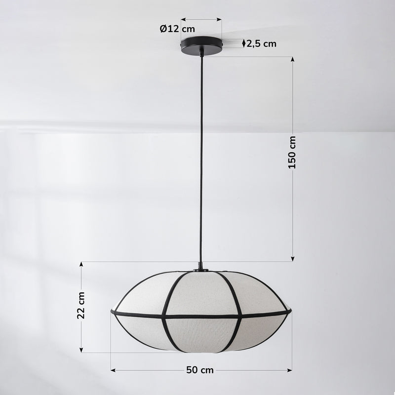 Lampa Wisząca Lniana Minimalistyczna | Biała Lampa Sufitowa z Czarnymi Akcentami