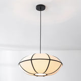 Lampa Wisząca Lniana Minimalistyczna | Biała Lampa Sufitowa z Czarnymi Akcentami