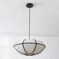 Lampa Wisząca Lniana Minimalistyczna | Biała Lampa Sufitowa z Czarnymi Akcentami