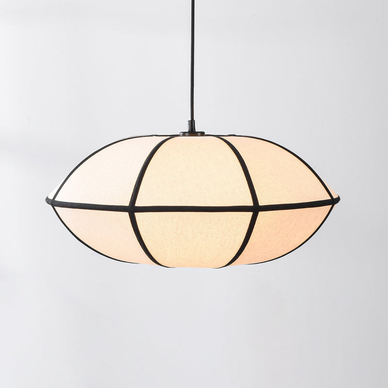 Lampa Wisząca Lniana Minimalistyczna | Biała Lampa Sufitowa z Czarnymi Akcentami