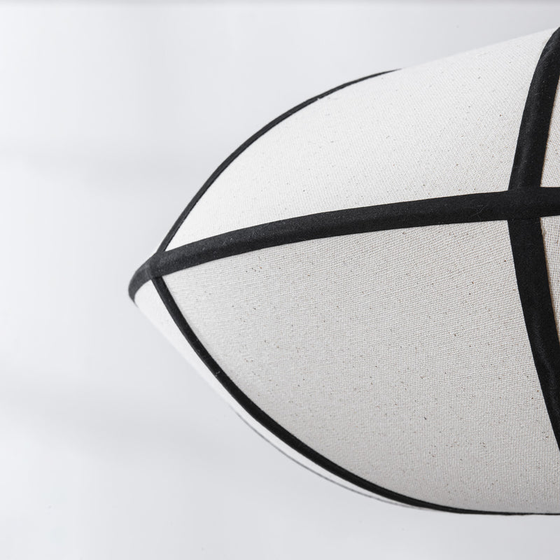 Lampa Wisząca Lniana Minimalistyczna | Biała Lampa Sufitowa z Czarnymi Akcentami