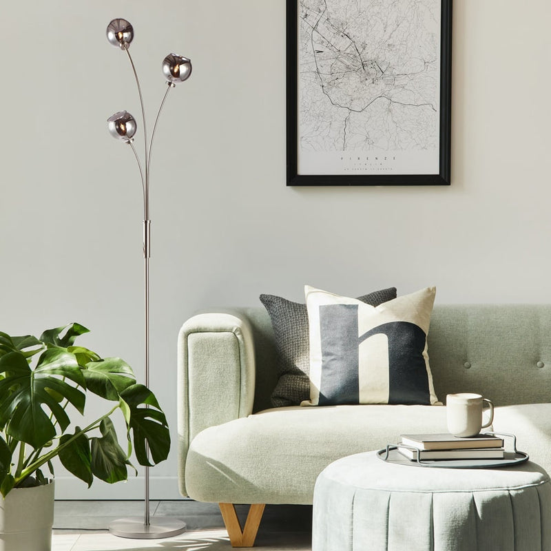 Lampa Podłogowa Nowoczesna z Dymionym Szkłem | Lampa Stojąca 3-Punktowa