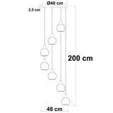 Lampa Wisząca 7-Punktowa Czarna | Lampa Sufitowa ze Szkłem Dymionym i Bursztynowym