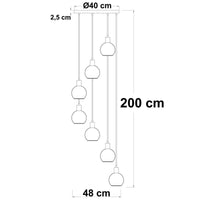 Lampa Wisząca 7-Punktowa Czarna | Lampa Sufitowa ze Szkłem Dymionym i Bursztynowym