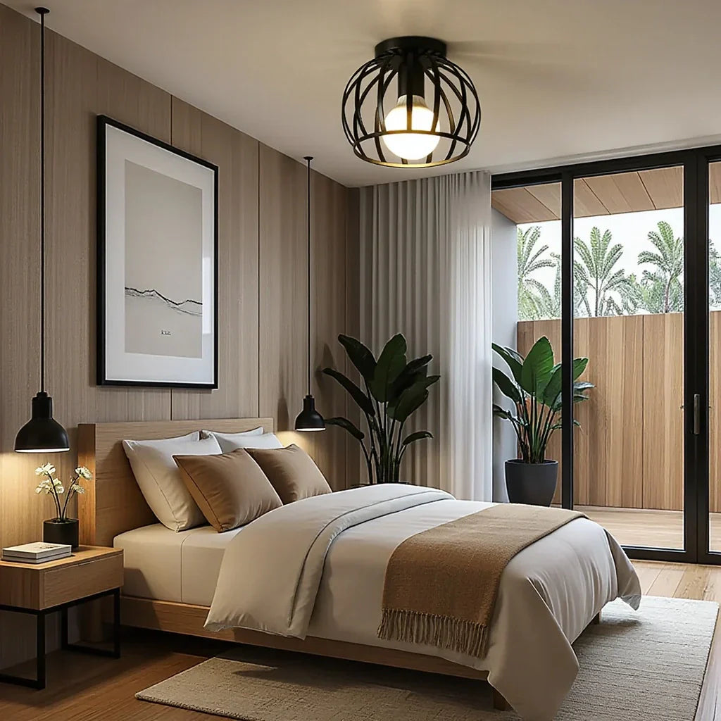 Czarna Lampa Sufitowa w Stylu Industrialnym | Nowoczesny Plafon do Korytarza i Sypialni