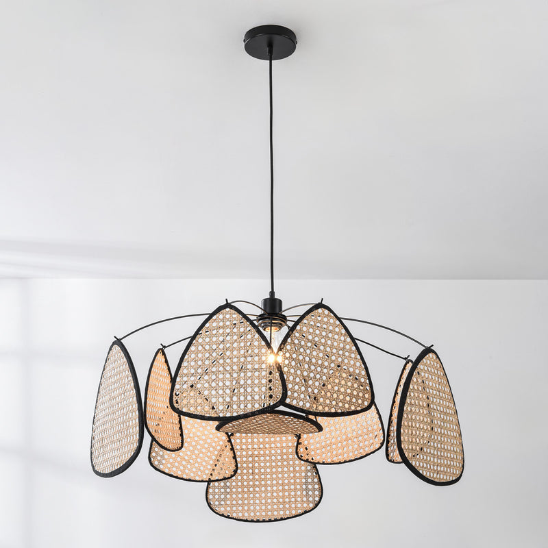 Lampa Wisząca Boho Czarna | Rattanowa Lampa Sufitowa do Salonu i Jadalni
