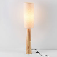 Lampa Podłogowa Drewniana Nowoczesna | Lampa Stojąca z Kremowym Abażurem