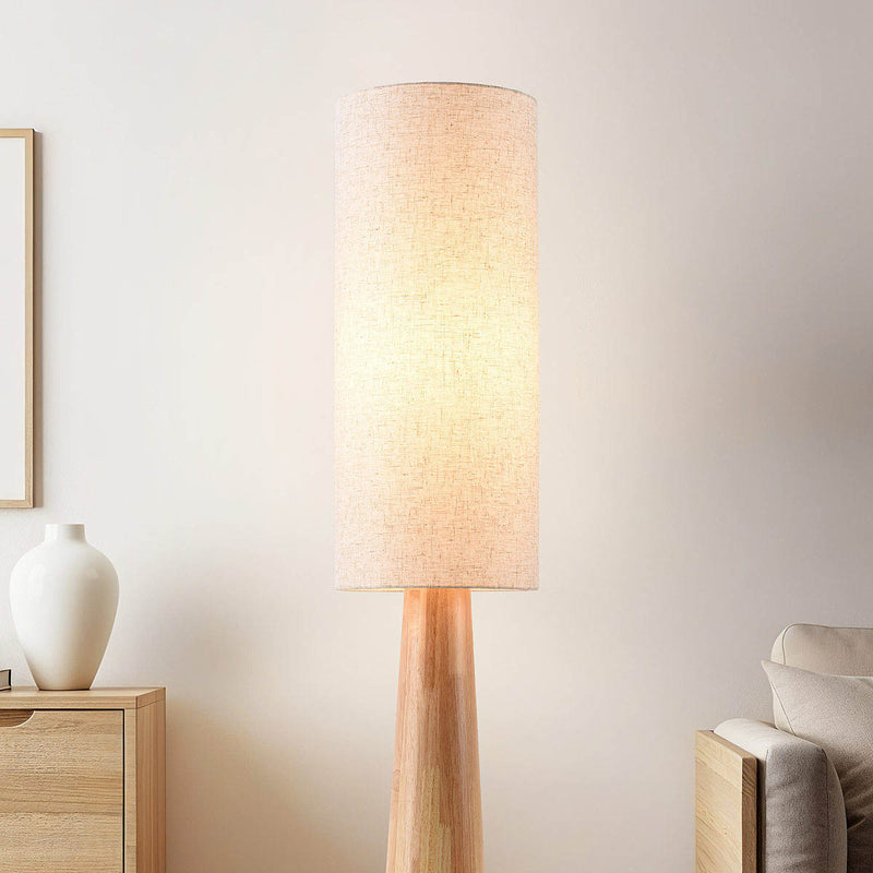 Lampa Podłogowa Drewniana Nowoczesna | Lampa Stojąca z Kremowym Abażurem